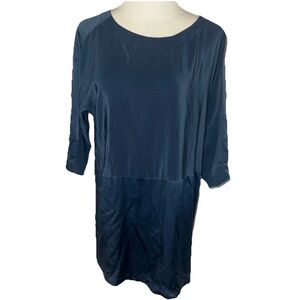 Eileen Fisher Silk Crepe de Chine Dress Blue Silk XXS